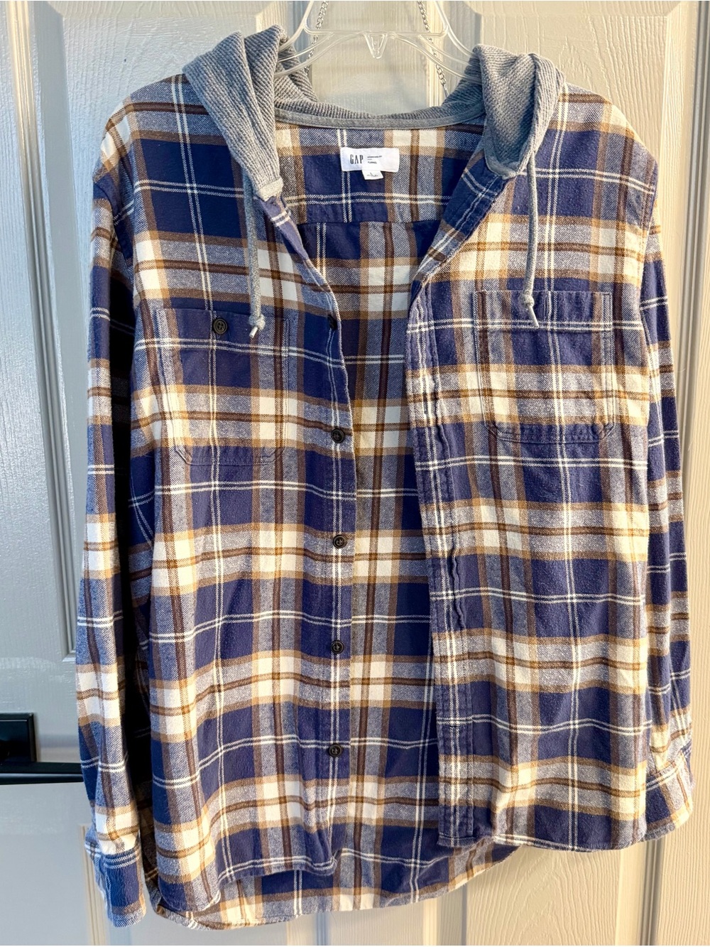 GAP Men’s Blue Plaid Hooded Flannel Shirt size L